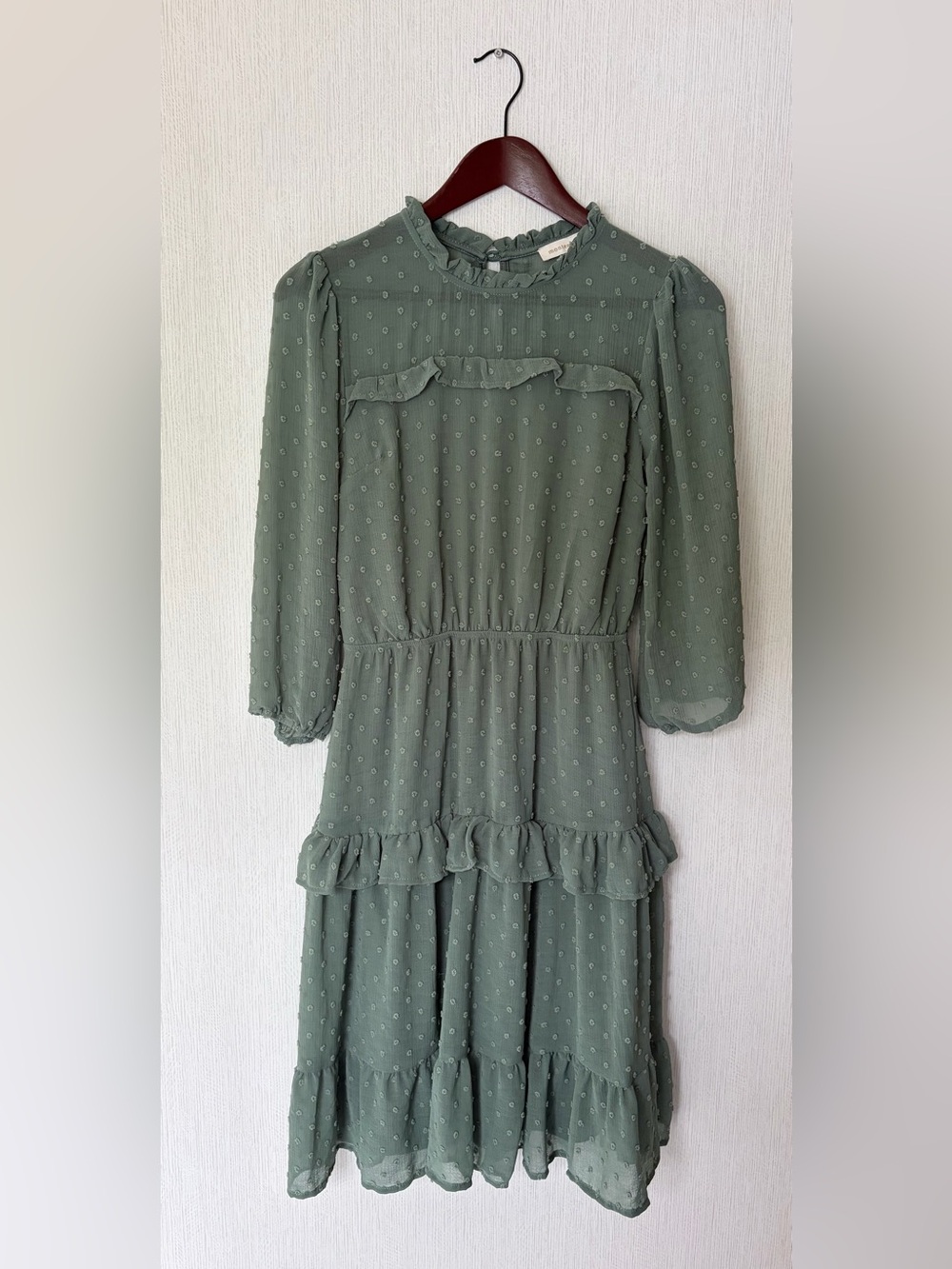 Monteau Sage Green Ruffled Midi Dress